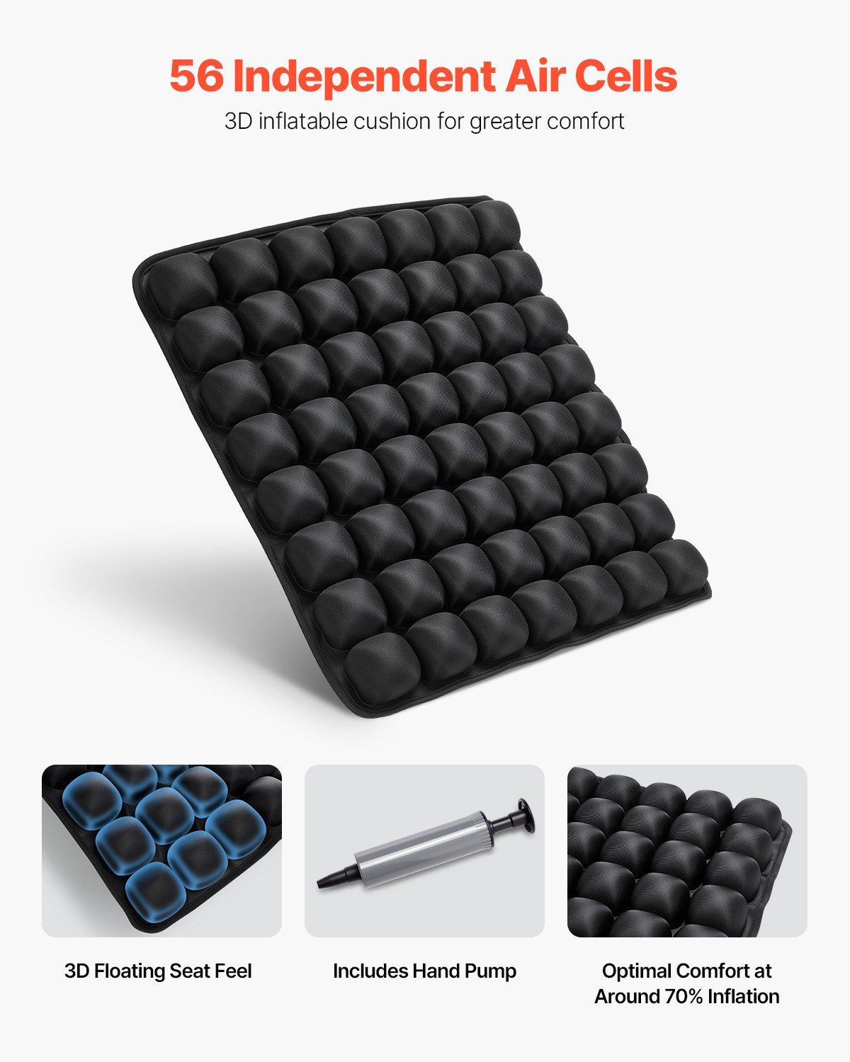 Inflatable Seat Cushion, 3D Air Cell Seat Cushion For Pressure Relief, Lycra & TPU Wheelchair Seat Pad With Manual Pump, Lightweight And Portable For Travel, Office, Car, Airplane