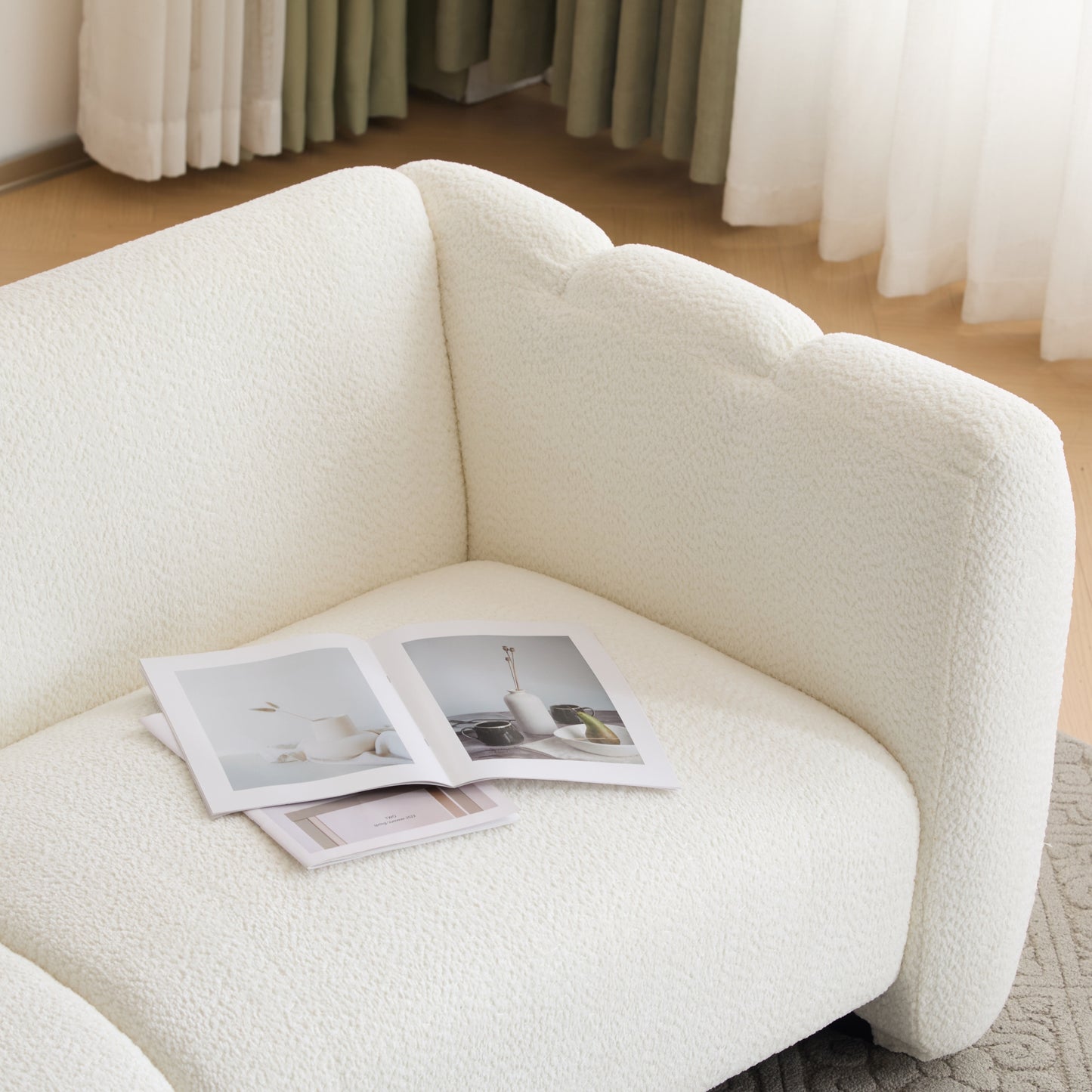 Tonson 83  3-Seater Boucle Sofa,Wave Design, Living Rooms,Bedrooms,Apartment Office,WHITE