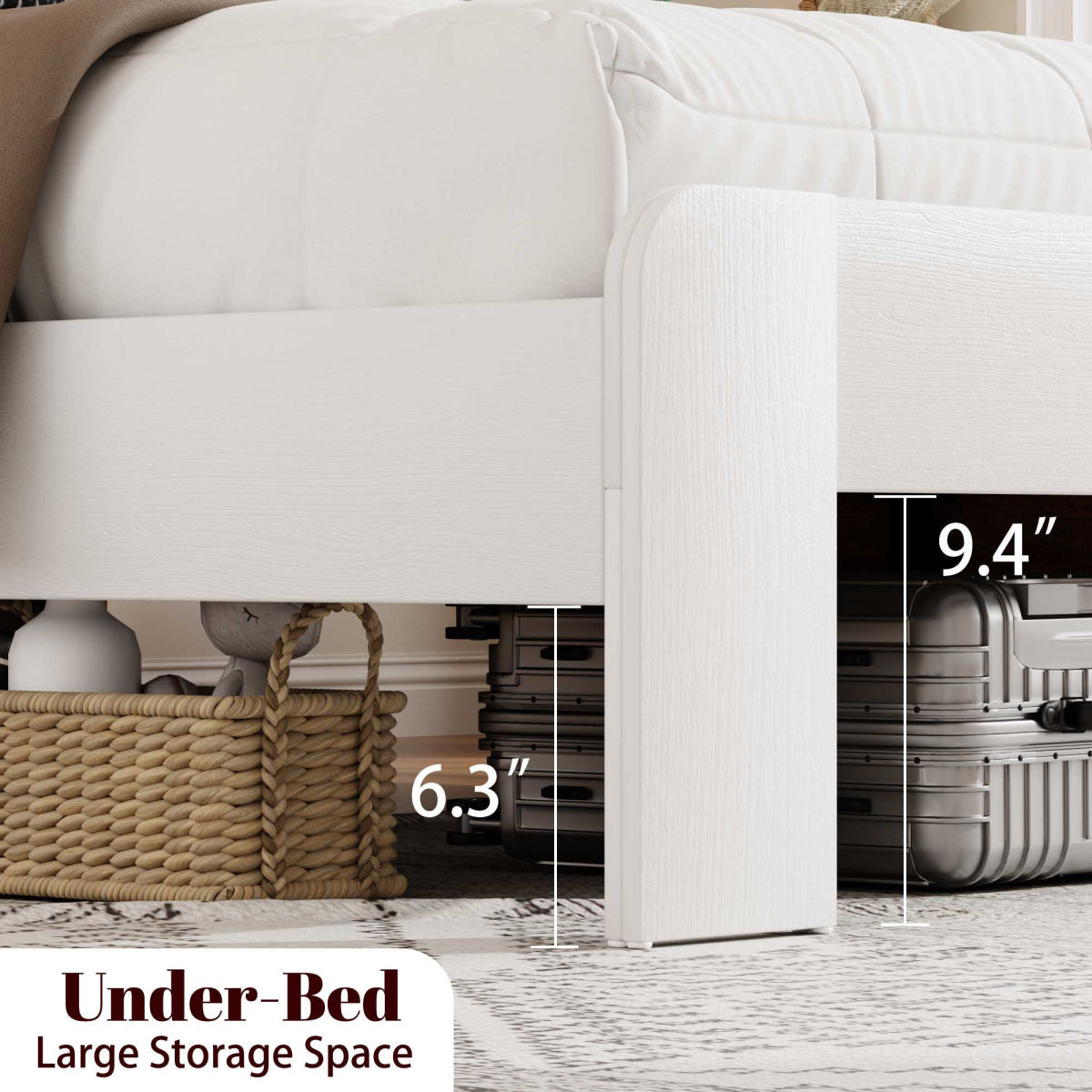 King Metal Bed Frame With Charging Station, No Box Spring, White