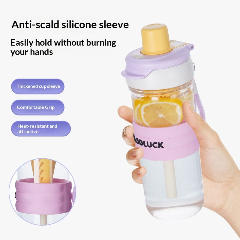 700ml High-Borosilicate Glass Cup With Straw Single-Walled Heat-Resistant Tea-and-Water Separator
