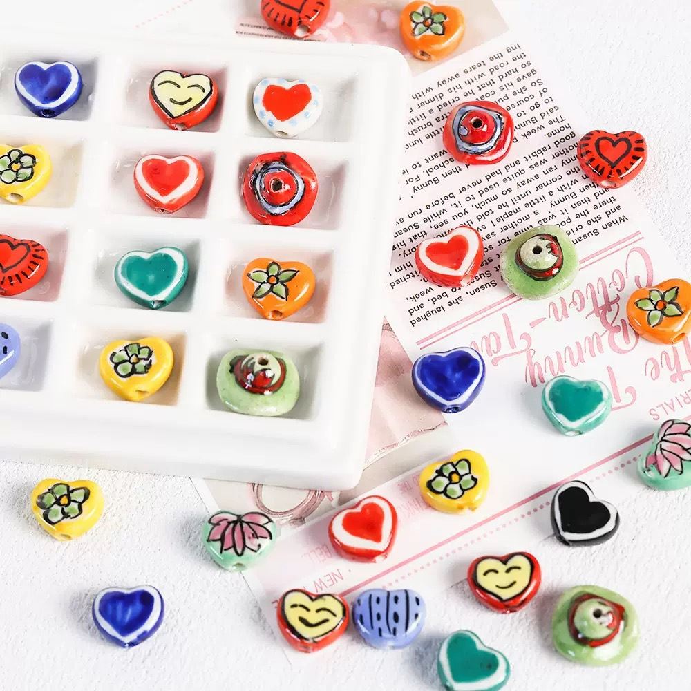 Colorful Ceramic Lovely Heart-shaped Hand-painted Loose Beads Bracelet Necklace Accessories Beads