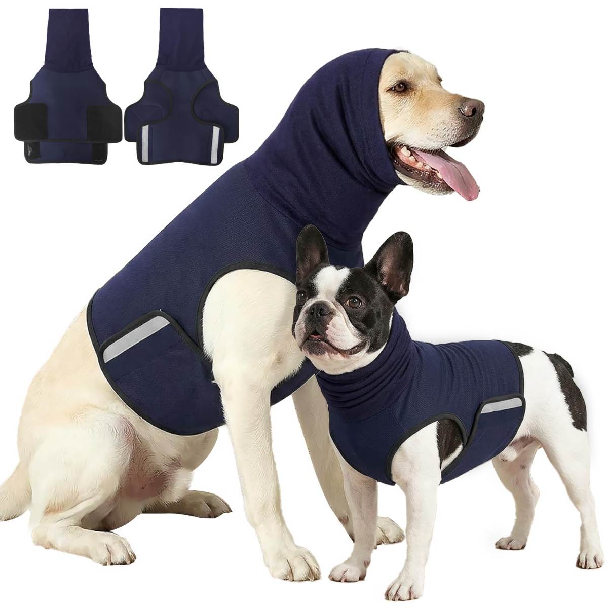Dog Anxiety Vest With Hood, Skin-Friendly Thunder Jacket For Dogs, All-in-One Shorter Back Length Calming Shirt For Thunder, Fireworks, Separation - Keep Pet Calm Without Medicine