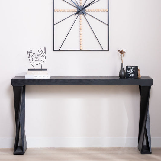 Modern Console Table   58.3  Narrow Entryway Table, Black Manufactured Wood Sofa Table With Crossed Legs For Hallway, Living Room, Or Office
