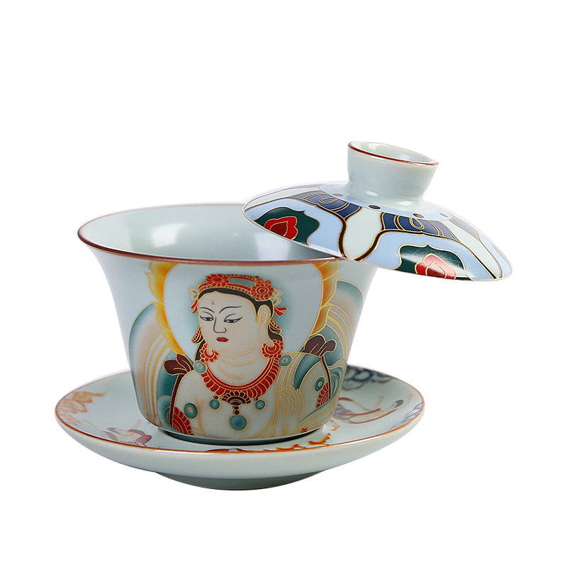 Ruyuan Dunhuang Hovering Lid Ceramic Three-piece Tea-brewing Bowl