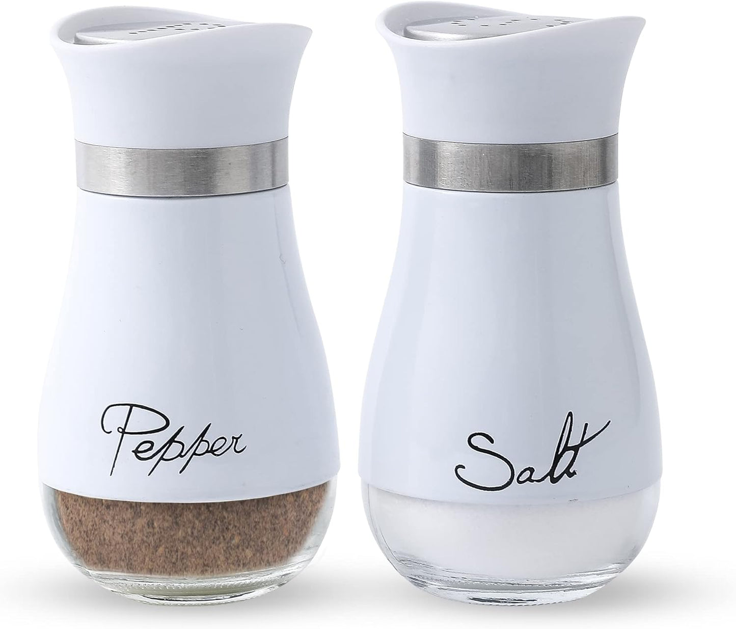 Salt And Pepper Shakers Set - Salt Containers For Gifts, Kitchen Decor, Home, RV, Camp, BBQ, 4 Oz Farmhouse Spice Dispenser With Glass Bottom, Set Of 2