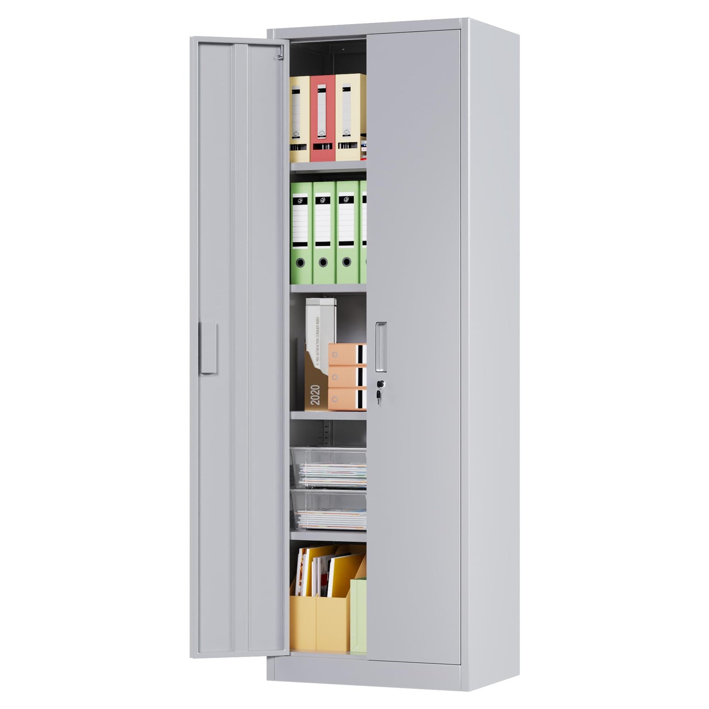 Metal Narrow Garage Storage Cabinet, Lockable Narrow Steel Storage Cabinet With 4 Adjustable Shelves For Garage, Office, Home, Assembly Required, Gray
