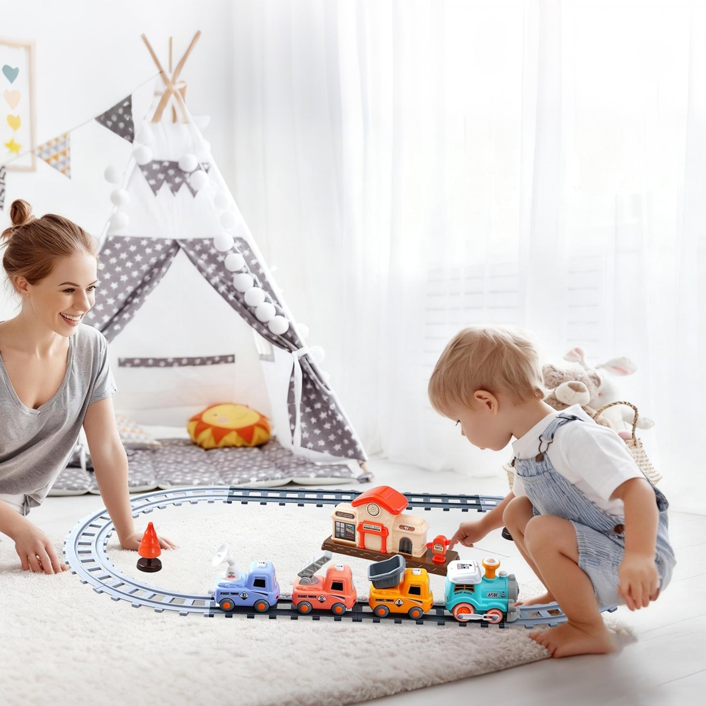 Electric Train Set With Smokes Light Sound Remote Magnetic Train Toys With Locomotive 3 Trucks Gifts For Kids Aged 3 4 5 6 Year Old