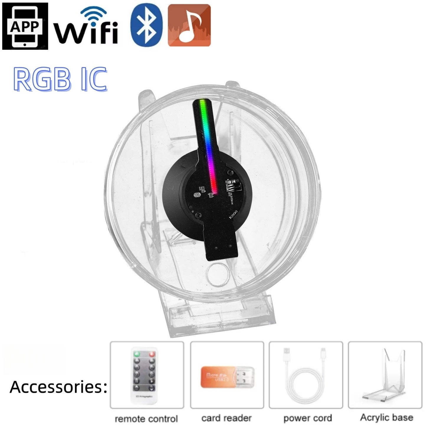 Wiilala 3D Holographic Fan, 4.7 Inch 3D Holographic Fan With WiFi Projector, Built-in Video - HD LED Holographic Disesktop Stand, LED Holographic Display Screen, Suitable For Shops, Bars, Gifts