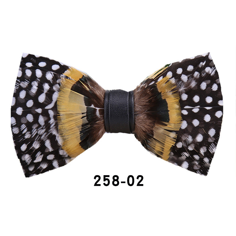 Weijian 258 Black And White Dots Khaki Feather Wedding Groom Best Man Bow Wedding Shirt Men's Bow Tie Bow Tie