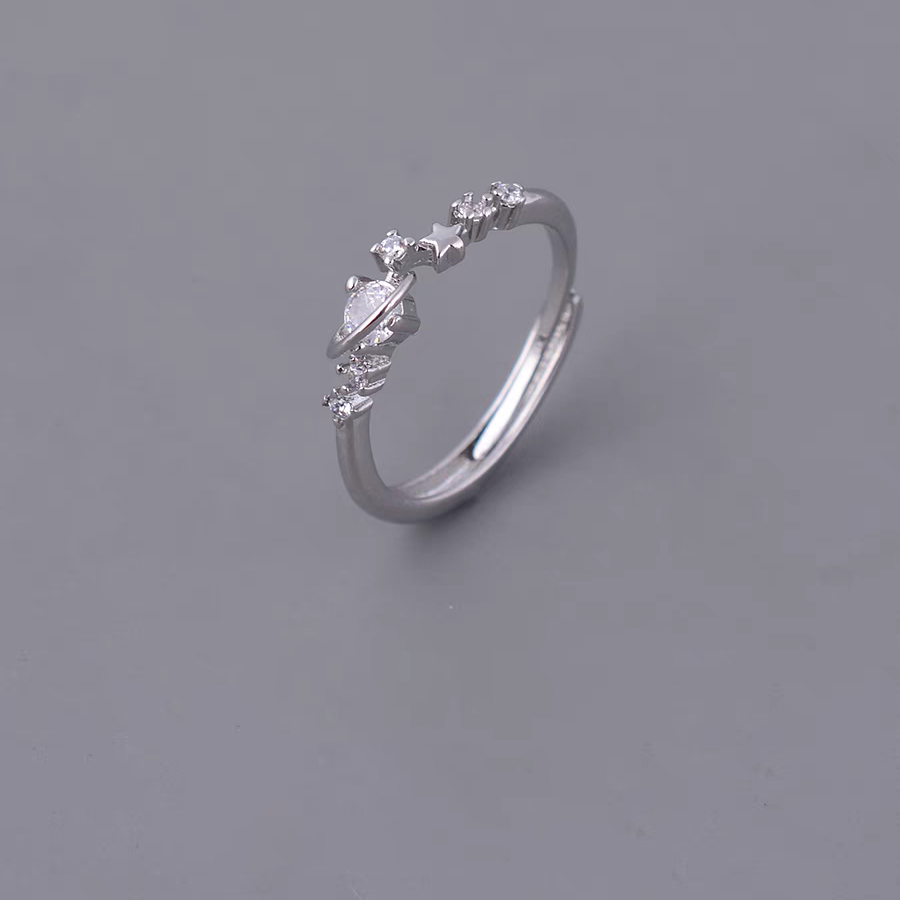 1 Piece 999 Sterling Silver Saturn & Star CZ Ring, Delicate Celestial Style, For Daily Wear & Valentine's Gifts