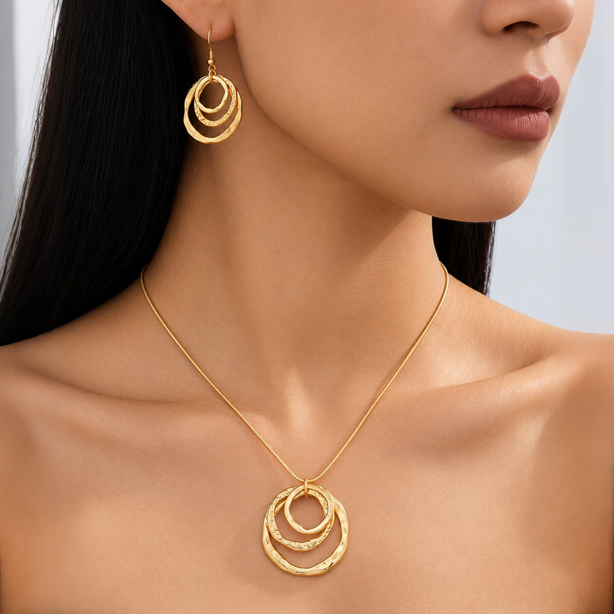 Women Vintage Irregular Multi Layer Ring Jewelry Set,Dangle Earrings And Necklace Fashion Costume Accessories For Daily Party Occasion