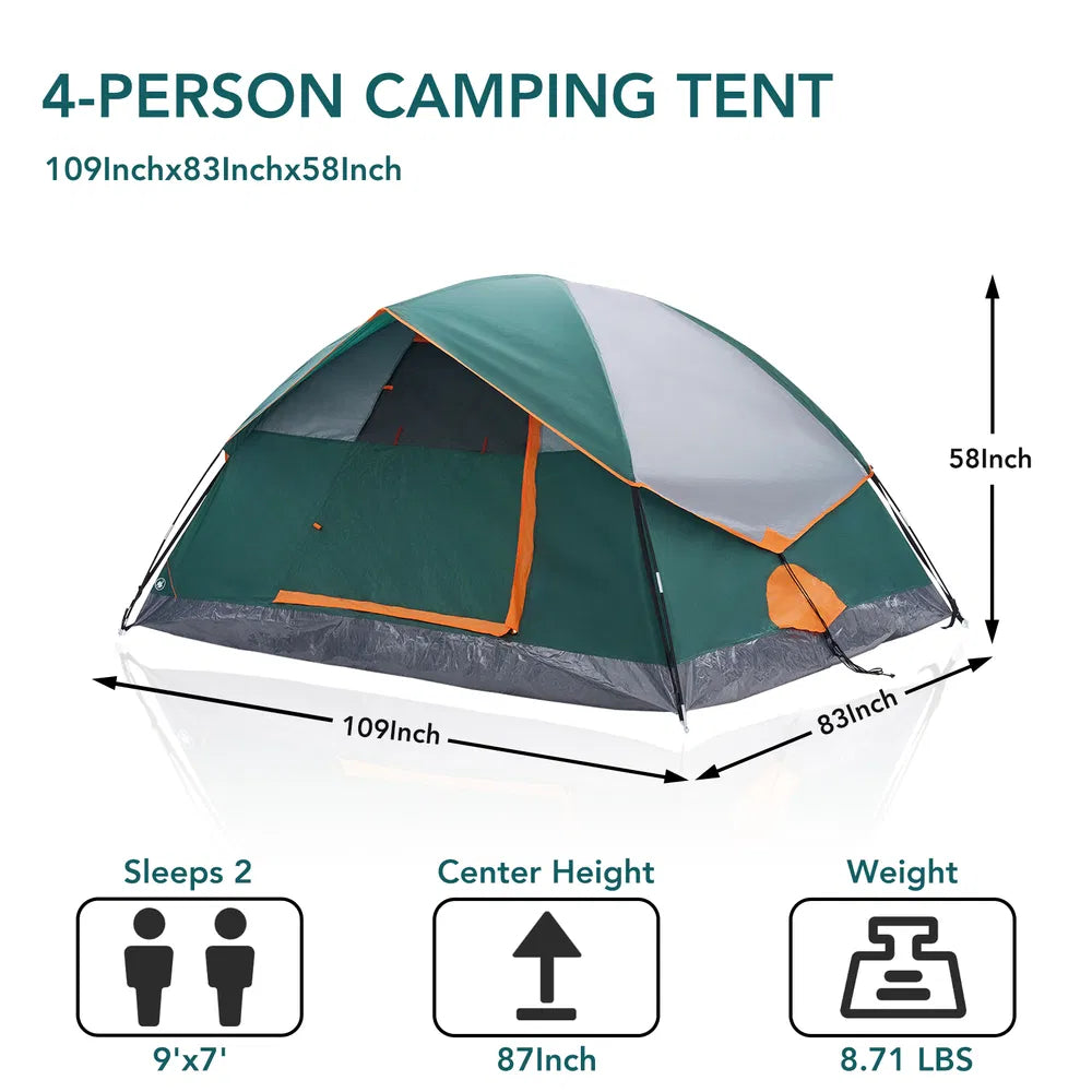 2&4 Person High Quality Camping Tent With Tent Fly, Easy Setup Dome Tent With Mesh Windows & Skylights, Lightweight Portable Tent For Outdoor Camping, Festivals & Back Yard