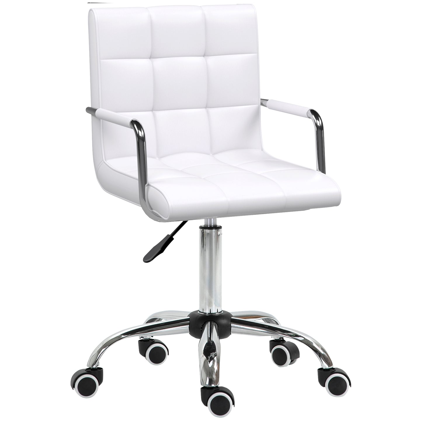Vinsetto Makeup Vanity Chair, PU Leather Mid Back Office Chair With Adjustable Height, Armrest And Rolling Wheels, White