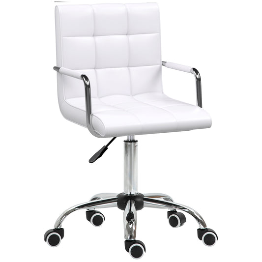 Vinsetto Makeup Vanity Chair, PU Leather Mid Back Office Chair With Adjustable Height, Armrest And Rolling Wheels, White