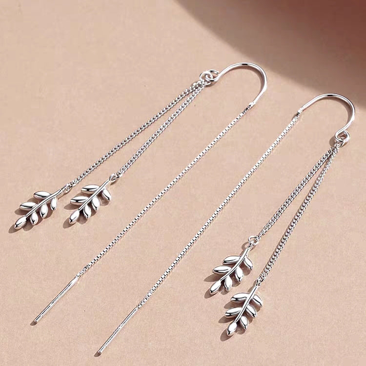1 Pair 999 Sterling Silver 3D Wheat Ear Long Tassel Threader Earrings, Fresh & Elegant, Perfect For Daily, Dating & Gifting, Ideal Valentine's Gift