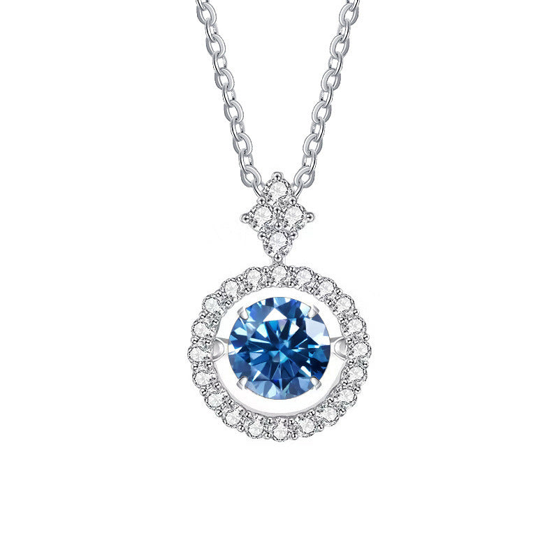 Live Hot S925 Sterling Silver Pulsatile Heart Moissanite Pendant Female Light-chasing Smart Clavicle Chain Moissanite Necklace