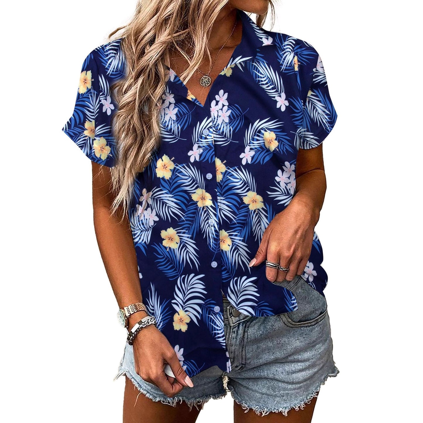 Womens Fashion Plus-Size Floral Loose-Fitting Shirt