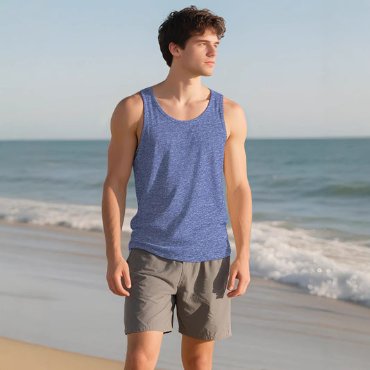 Summer Mens Solid-Color I-Strap Sleeveless Fitness Workout Training Casual Top