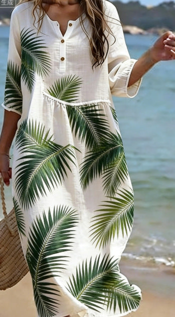 Round Neck Fashion Premium Long Sleeve Printed Dress