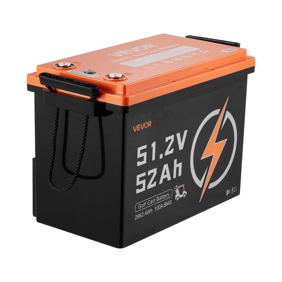 48V (51.2V) 52AH Lithium Golf Cart Battery, With 15A Charger, Lifepo4 Battery Kit, Built-in 100A BMS, 4000 Cycles, 2C Discharge Rate, Bluetooth & Mobile APP, For Golf Carts, Trolling Motors