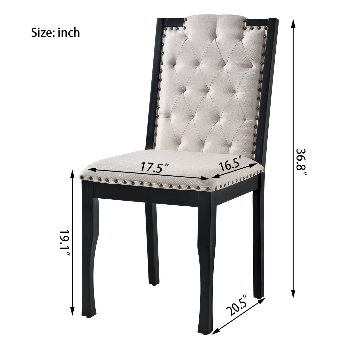 Upholstered Dining Chairs Set Of 4, High Back Diamond Button Tufted Kitchen Chairs With Solid Wood Legs And Nailhead Trims For Dining Room, Living Room, Restaurant, Biege Black