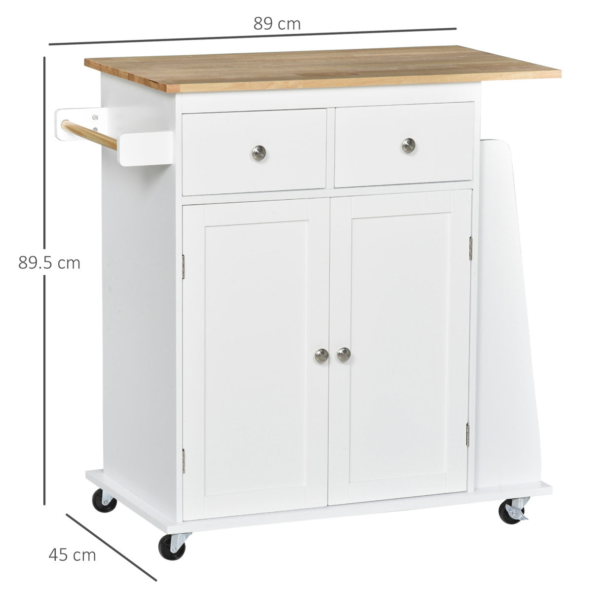 Kitchen Island On Wheels, Mobile Storage Trolley, Rolling Kitchen Cart With Rubber Wood Top, 2-Door Cabinets, 2 Drawers, Adjustable Shelf, 3-Tier Spice Rack, Drawers