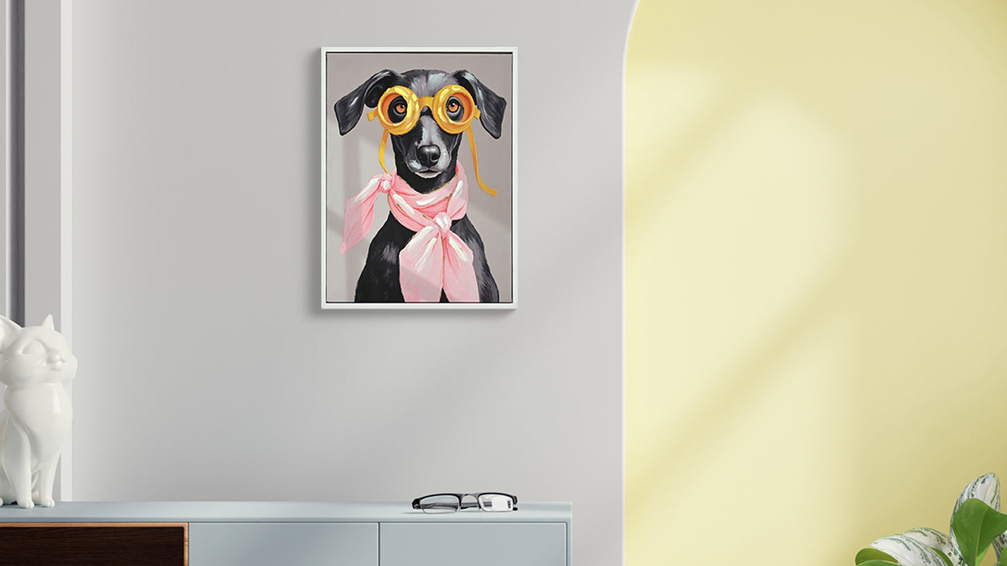 Vacation Day Puppy Wall Decor, Graphic Art Print On Wrapped Canvas Contemporary,Ready To Hang,Living Room,Bedroom Office, 16 X12