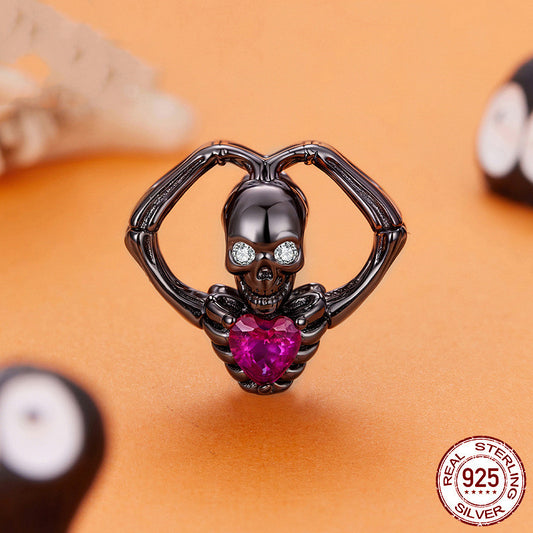 Halloween Than Heart Skull Bead Accessories Funny Festival S925 Silver