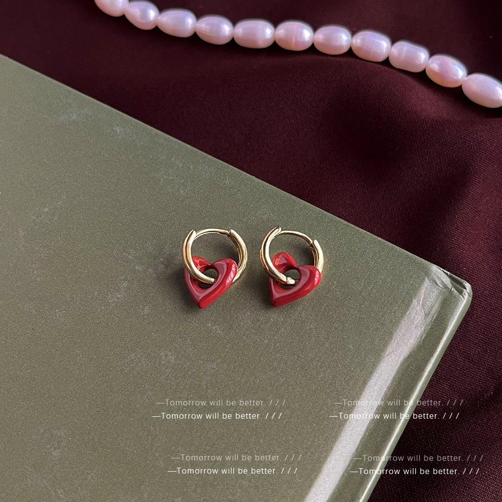 Vintage Wine Red Earrings Women French Enamel Stud Earrings Luxury Fashion Wholesale Jewelry