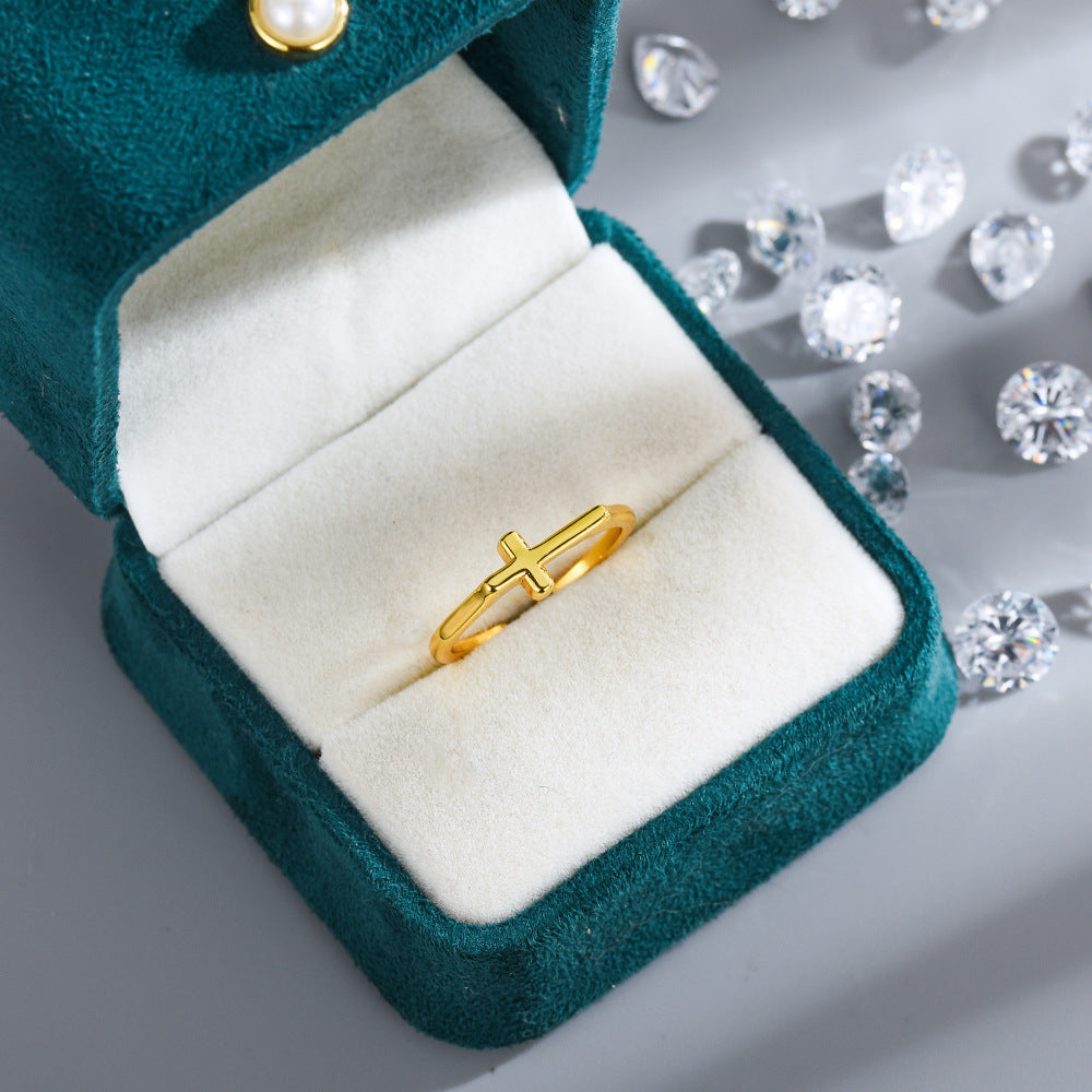 Simple Gold Polished Cross Ring In Japanese And Korean Style