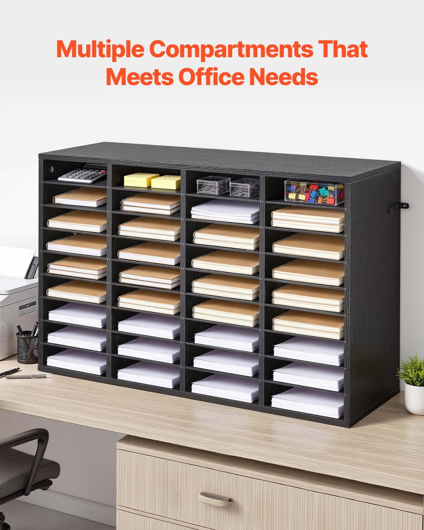 Literature Organizer, 36 Compartments Office Mailbox With Detachable Shelves, Wooden Mailbox Sorter With Particle Board, Countertop Office Home Storage Organizer For File, Document, Paper, Black
