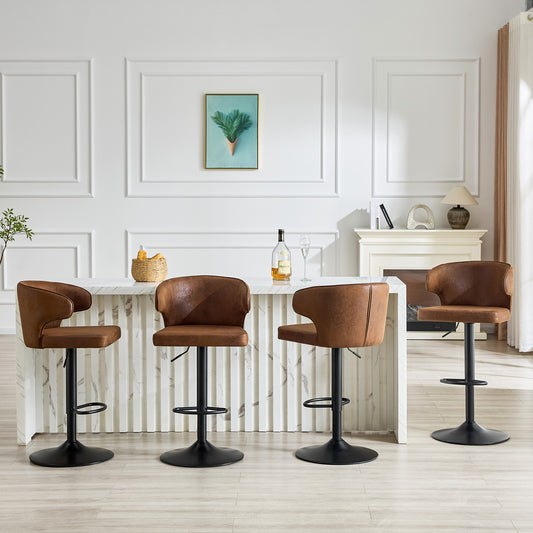 Modern Rotating Adjustable Bar Chair, Suede With Backrest Swivel Chair, Suitable For Kitchen Bar And Dining Room, Height Adjustable, Load-bearing Up To 300 Pounds  Brown -4 Pieces