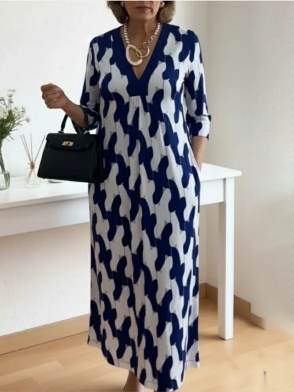 SpringSummer New Womens V-neck Printed Dress