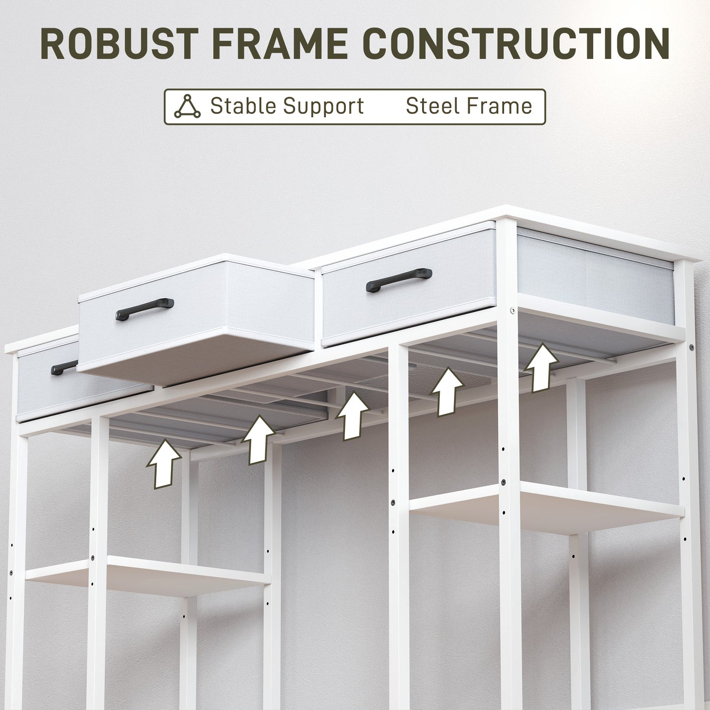 47" Small Computer Desk, Writing Desk with Fabric Drawers, Home Office Desk with Adjustable Shelves, White