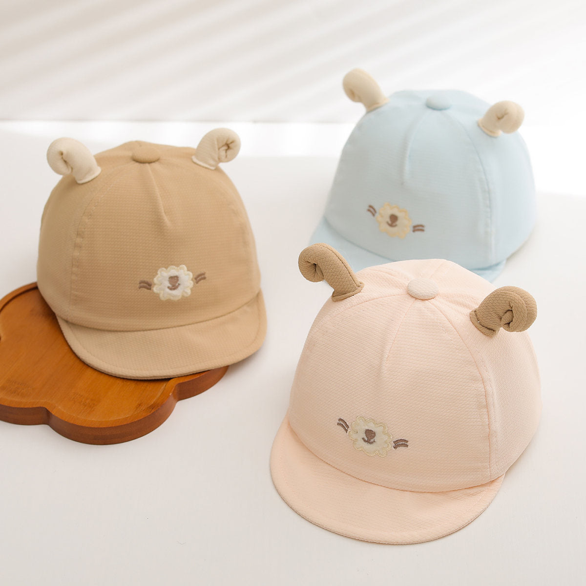 Summer Baby-style Three-dimensional Sheep Horn Small Lamb Embroidered Soft And Cute Style Children's Baseball Cap, Suitable For Daily Outdoor Use