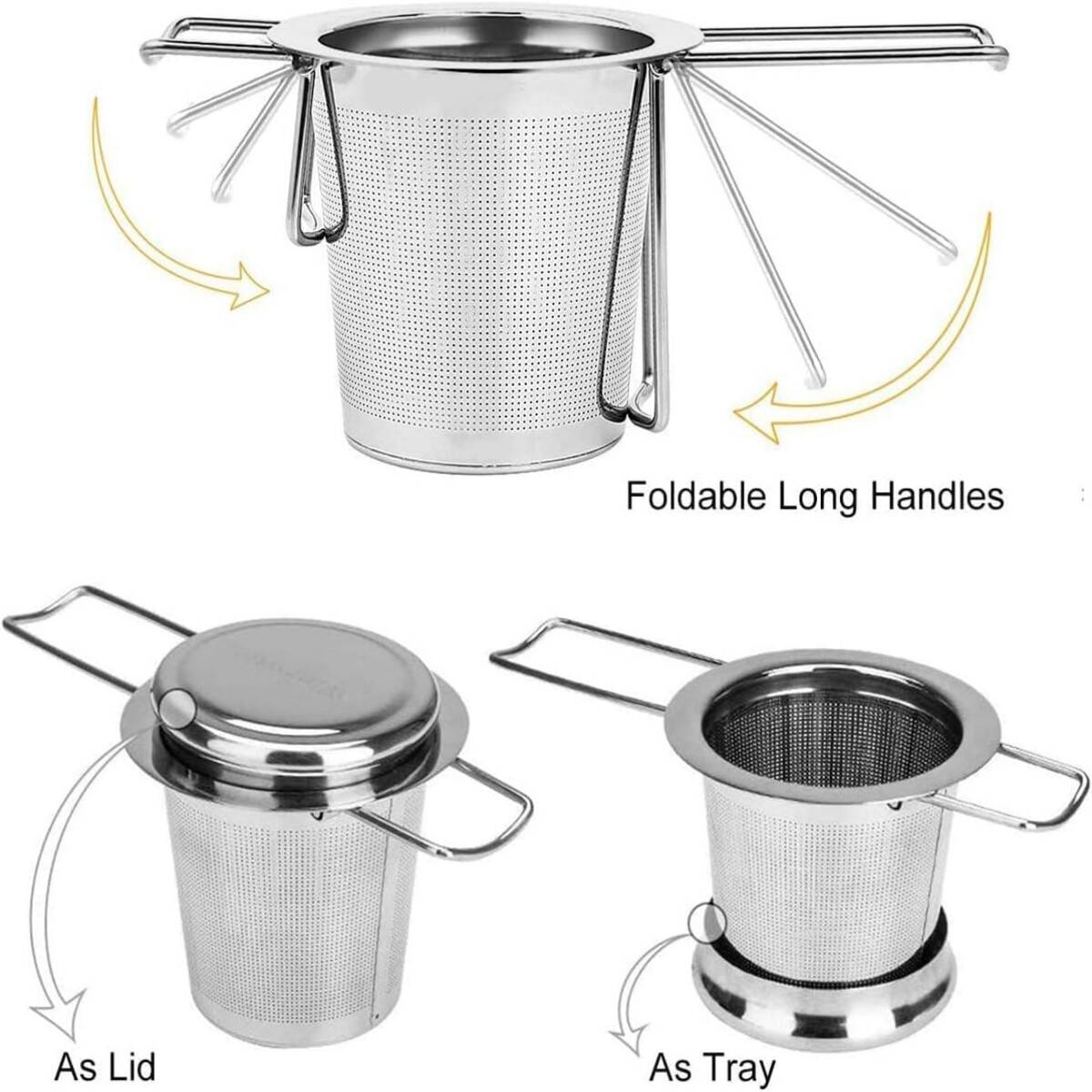 Stainless Steel Tea Strainer With Dual-Purpose Lid & Foldable Handle Fine Mesh Tea Strainers For Loose Tea Large Capacity Tea Infuser For Loose Tea Fits Mugs, Cups & Teapots Easy Clean Tea Infus