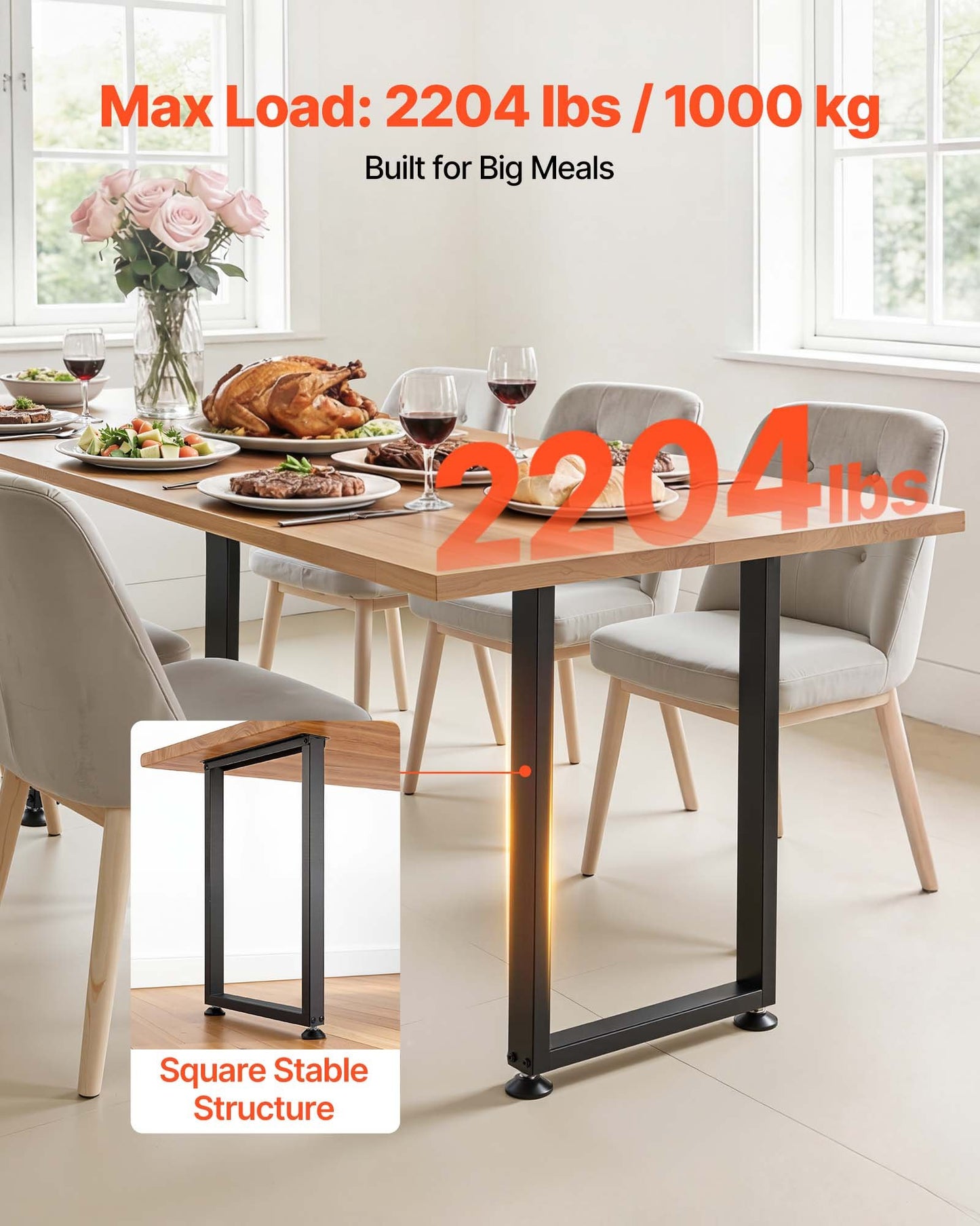 Table Legs, 29.1" H X 17.7" W Square Steel Furniture Legs, Modular Design, Easy Assembly, 2204 Lbs Max Load Heavy Duty, For Home Office Desk, Workbenches, Dinner Bar Tables, Set Of 2, Black