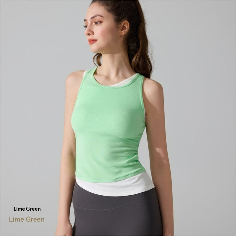 Threaded Yoga Tank Top High-Elastic One-Piece Cup Bra Slim-Fit Fake Two-Piece Running Fitness Wear