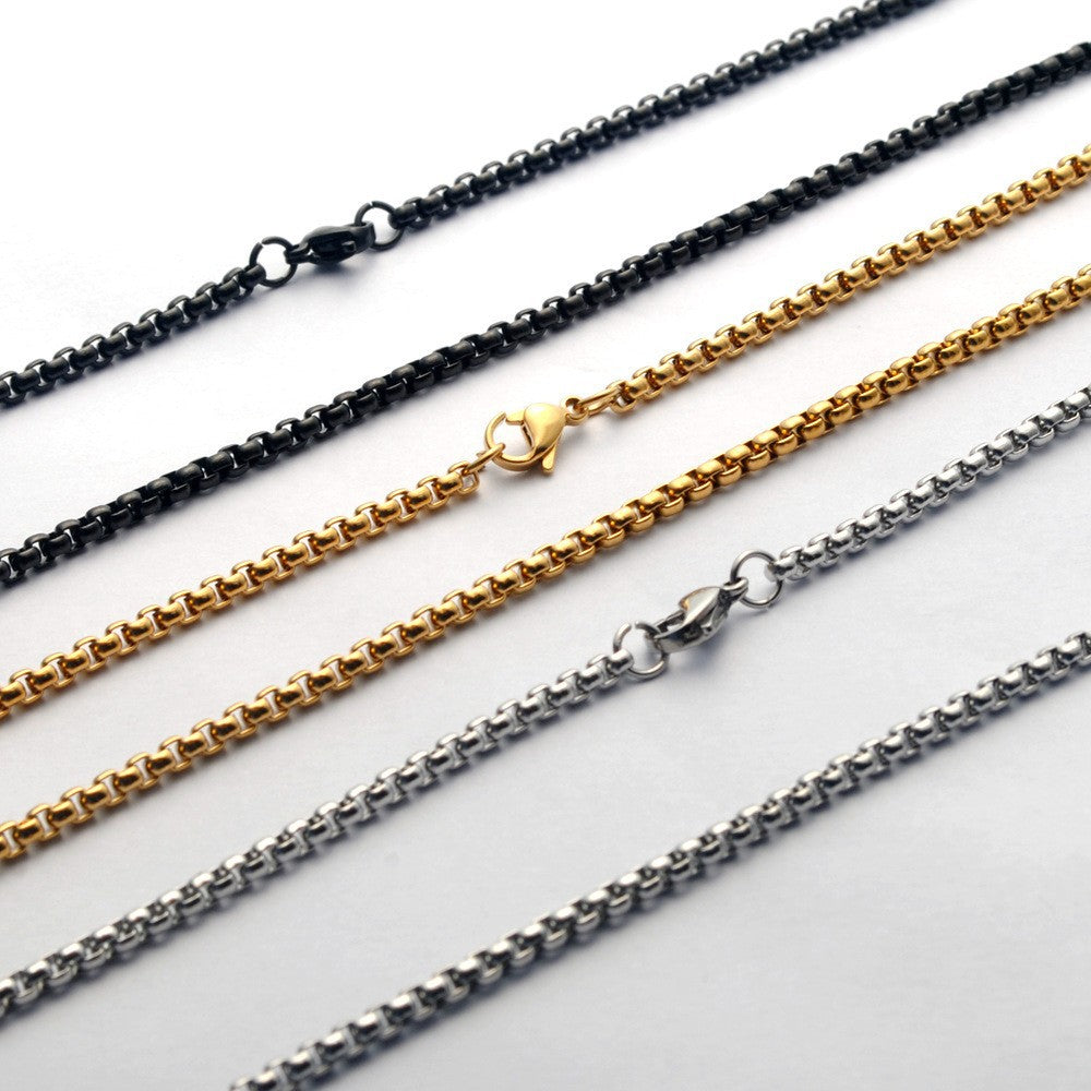 European And American Mens Fashion Stainless Steel Square Pearl Chain Titanium Steel Necklace
