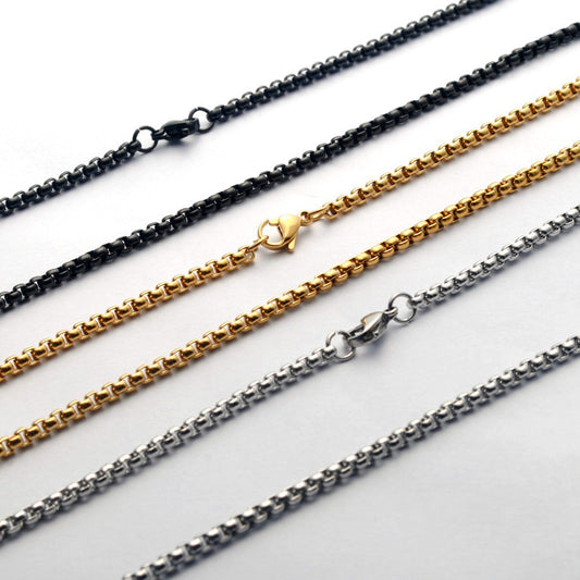 European And American Mens Fashion Stainless Steel Square Pearl Chain Titanium Steel Necklace