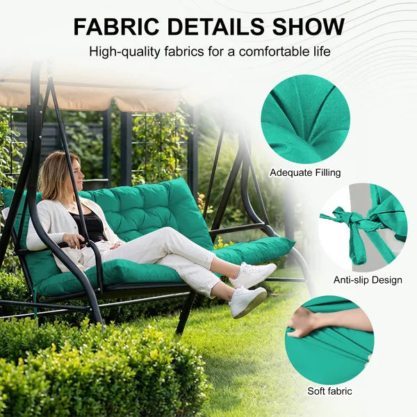 Outdoor Swing Cushions 60 Inch, Waterproof 4' Thick Porch Swing Cushion Replacement With Backrest And Ties, Comfortable 2-3 Seat Pation Swing Pad For Backyard, Garden, Lawn, Outdoor Furniture-blue
