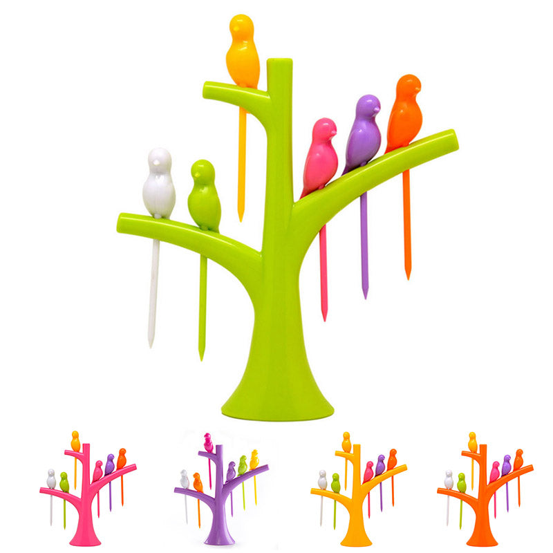 Food Picks For Kids Plastic Fruit Fork Tree Birds Dessert Fork Set Vegetable Food Cocktail Picks Dinnerware Food Decoration