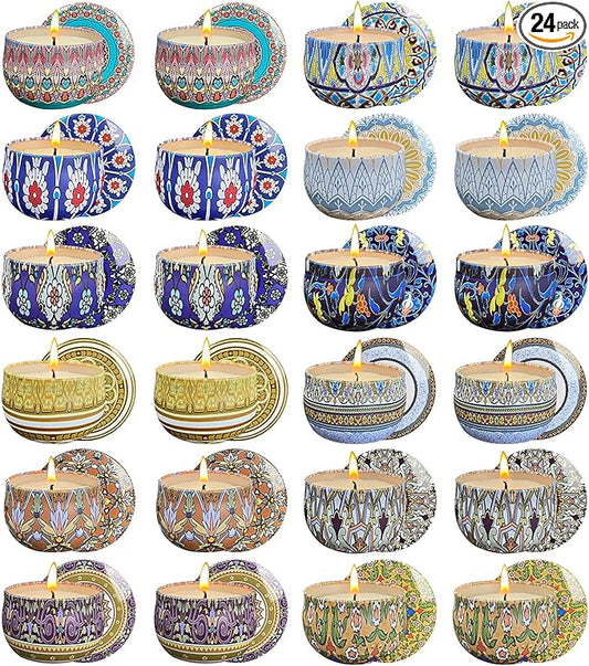 24 Pack Scented Candles Set for Home, Relaxing Stress Relief, Aromatherapy, Russian Patterns - Natural Soy Wax and Fragran...