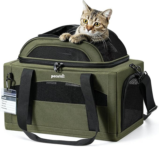 Pecute Expandable Pet Carrier Airline Approved Dog Cat Carrier, Breathable Soft-Sided with Locking Zippers, Pet Travel Bag...