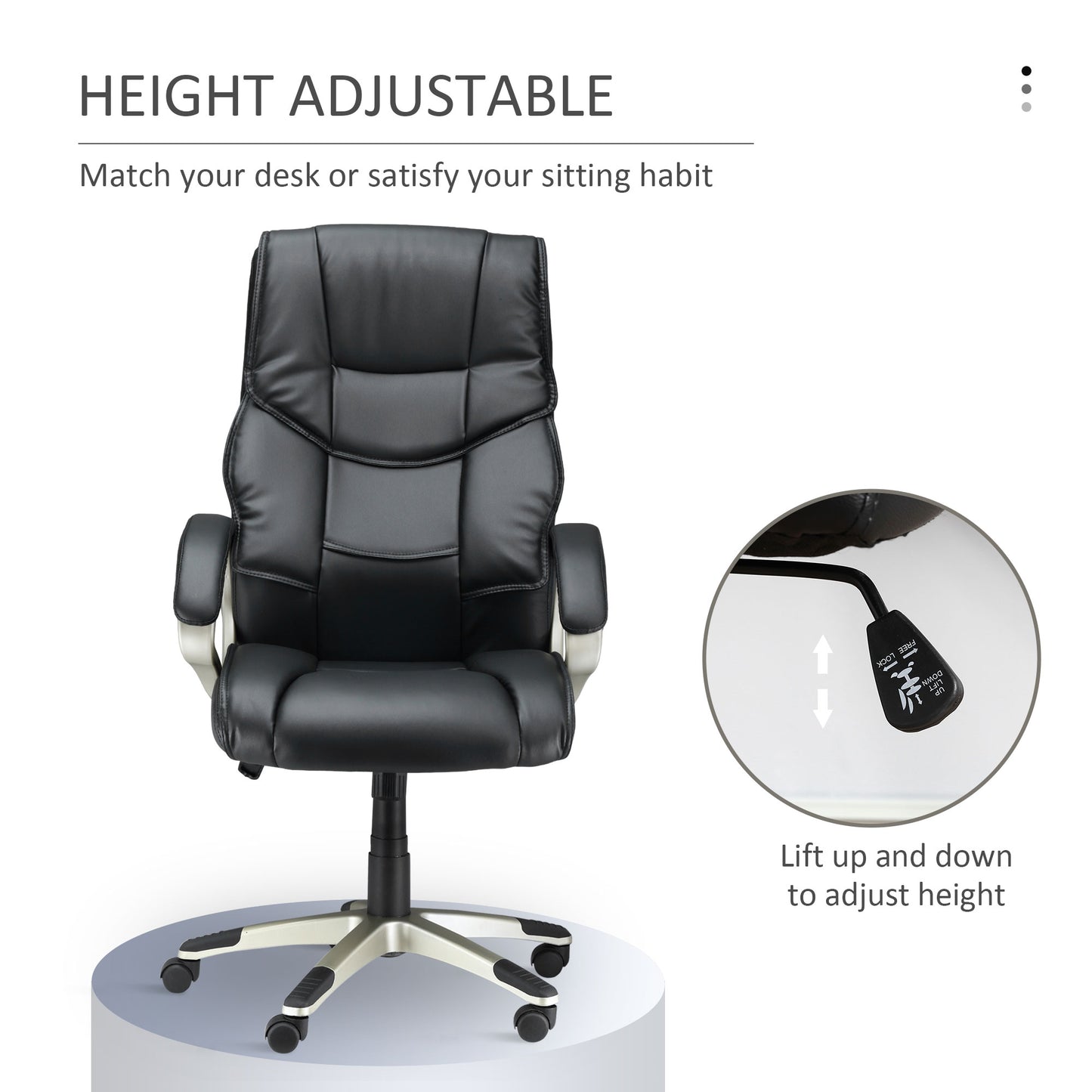 Home Office Chair High Back Computer Desk Chair With Faux Leather Adjustable Height Rocking Function Black