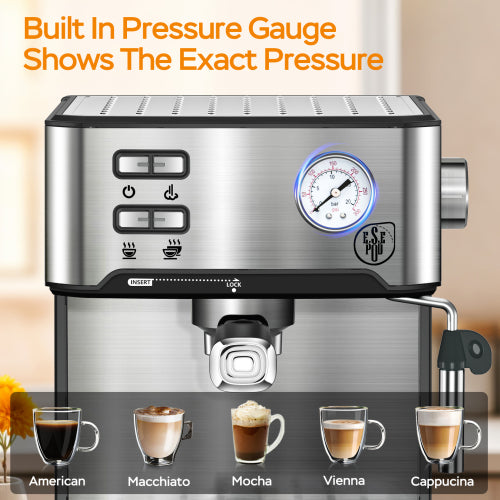 20 Bar Professional Espresso Machine With Milk Frother, Single & Double Shot, ESE Pod Compatible, Pressure Display, Removable Water Tank For Cappuccino, Latte, & Macchiato  Home Barista Edition