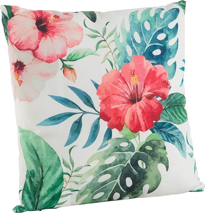 SARO LIFESTYLE 1458.M18S Indoor/Outdoor Hibiscus Floral Print Poly Filled Throw Pillow, Multi, 18"