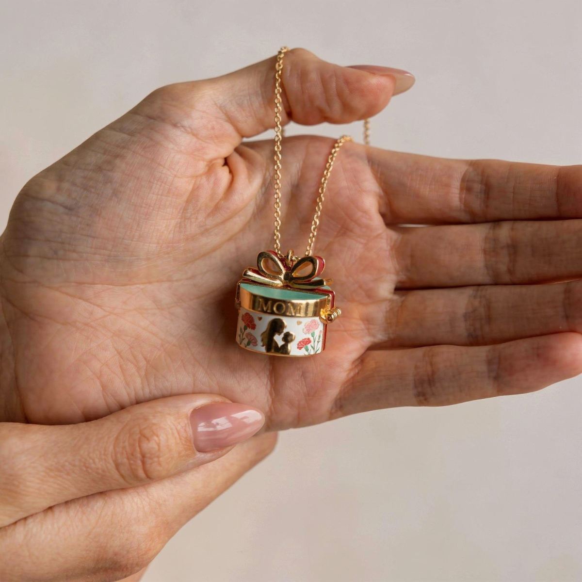 Cozy Gift Box Necklace Painted Decorative Bow