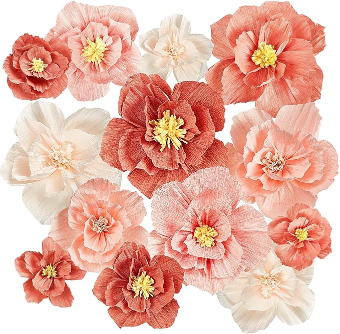 Cholemy 24 Pcs Tissue Paper Flowers, Crepe Paper Flowers Decorations 8" 10" 12" for Wedding Party Baby Bridal Shower Carni...