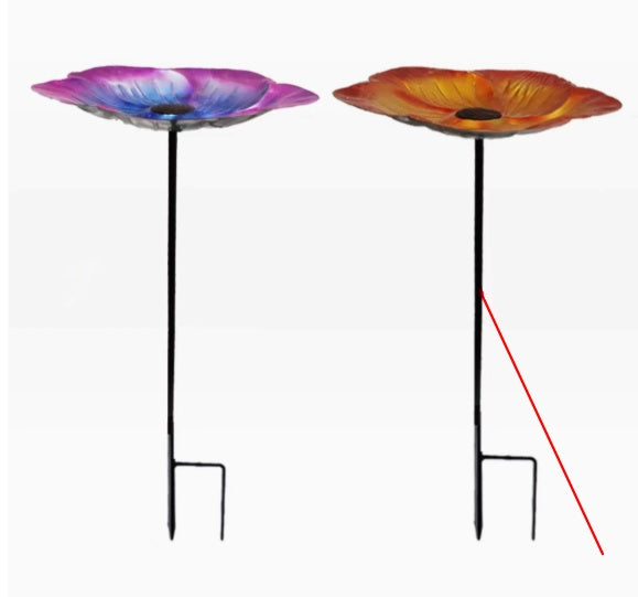Ground-mounted Metal Flower Bird Bath Shepherds Hook Bird Feeder